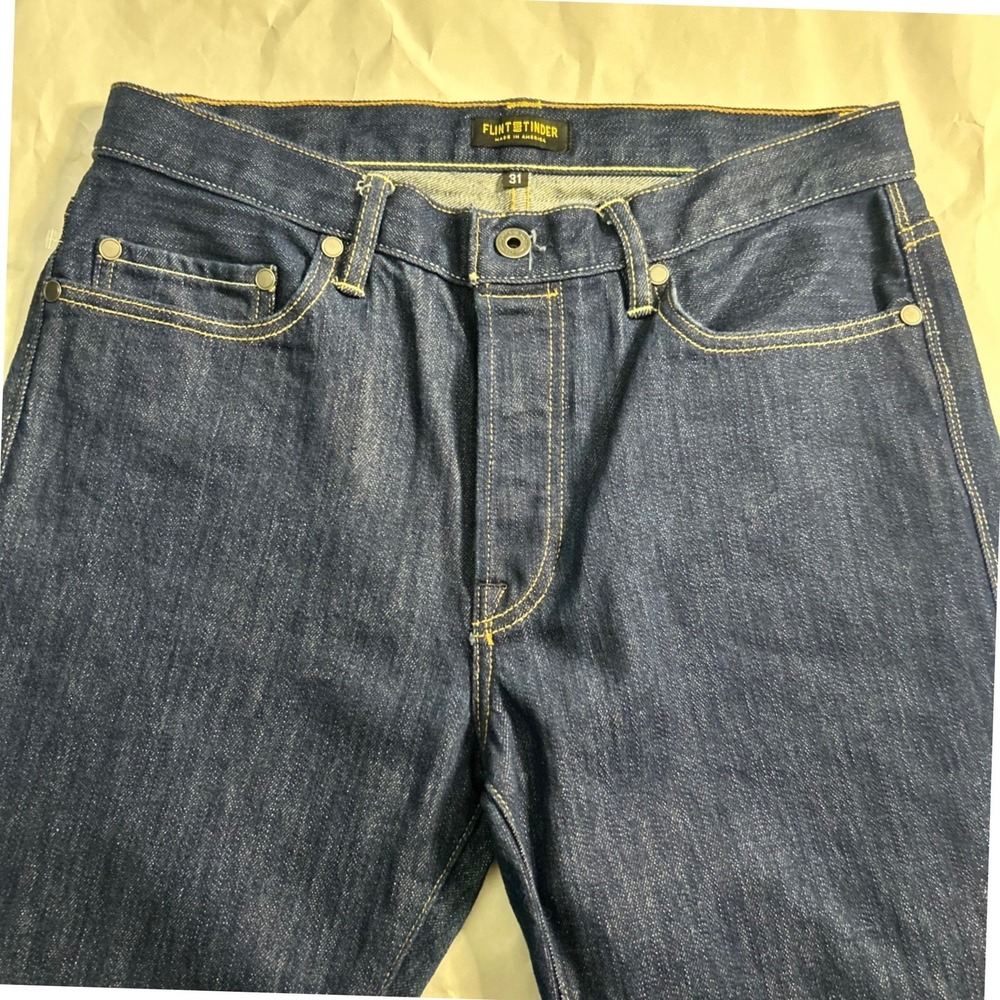 Flint and Tinder Straight‎ Dark Wash Blue Denim Jeans Mens 31 Button Fly